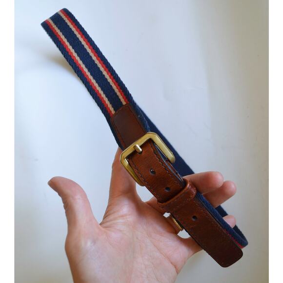 Vintage Stripe Woven Belt Brass Leather Buckle - Picture 3 of 3